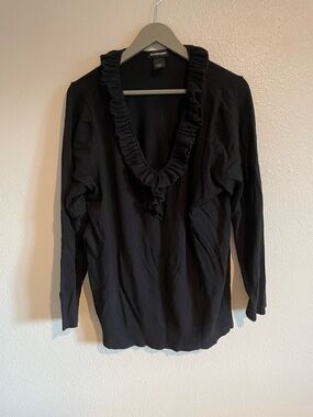 Lane Bryant Ruffle V-Neck Black Long Sleeve Sweater